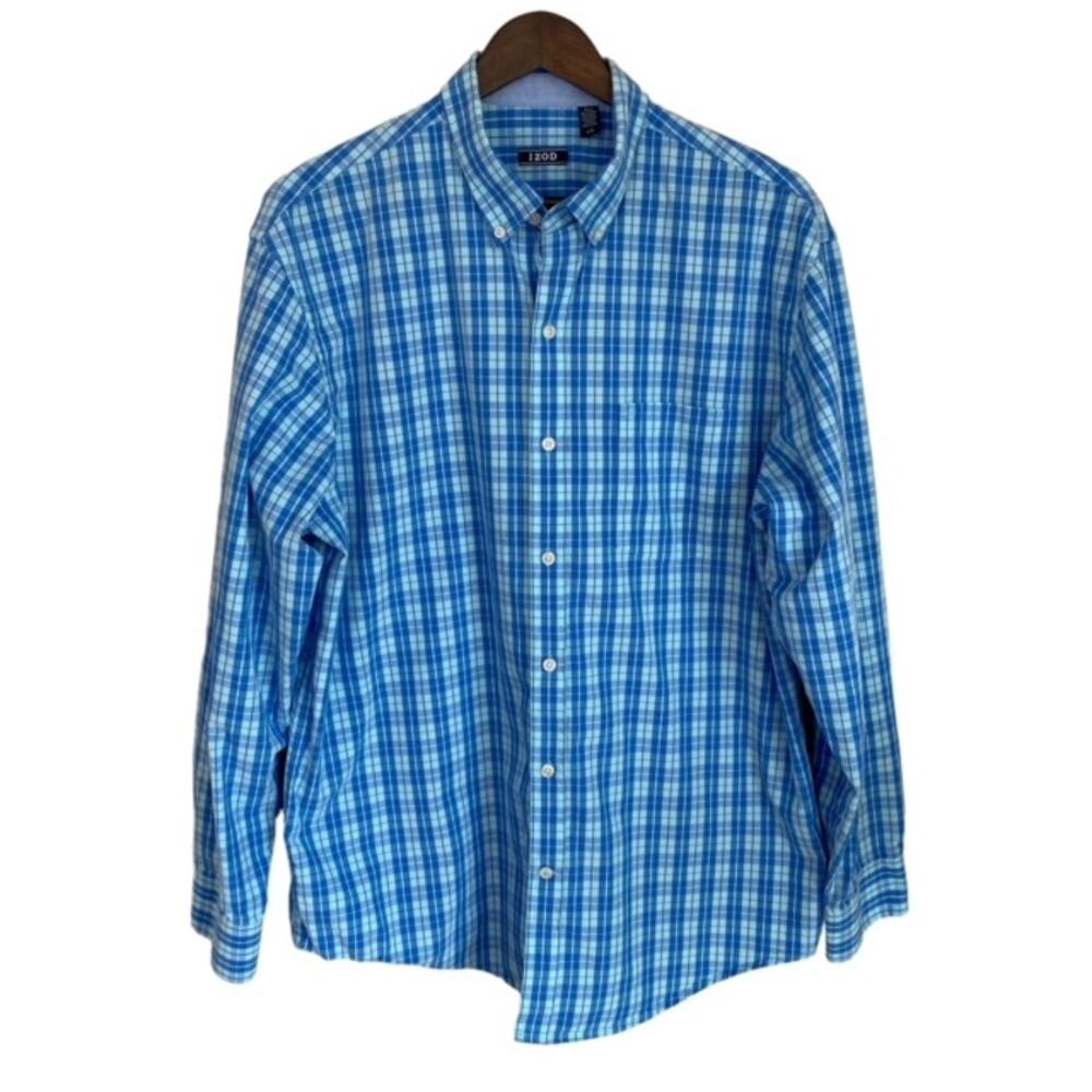 Izod Blue and Teal Plaid Button Down Shirt - Large
